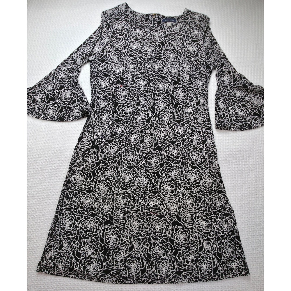 Tommy‎ Hilfiger Shift Dress Women 8 Black White Floral Bell Sleeve